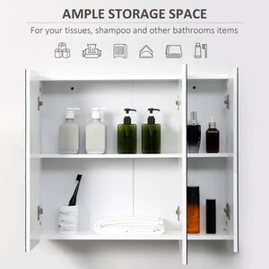 Wall-mounted medicine cabinet 71 x 61 cm with mirror, 3 doors and adjustable shelves, white