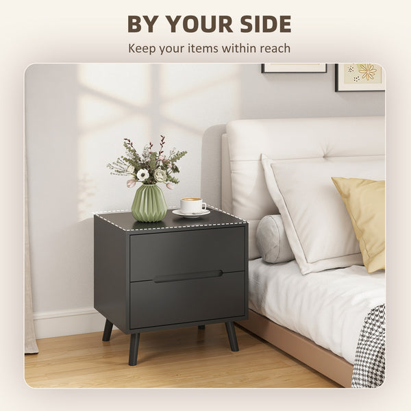 Ensemble de 2 tables de chevet avec 2 tiroirs et pieds en bois – Noir
