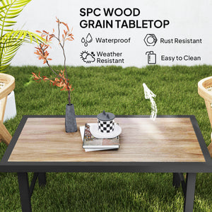 Table d'appoint d'extérieur avec plateau imitation bois, cadre en métal pour jardin, marron