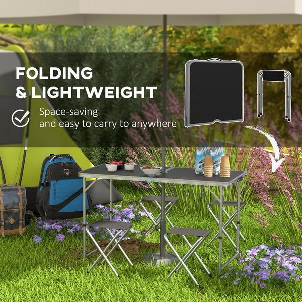Table de pique-nique pliante avec chaises de camping, Noir.