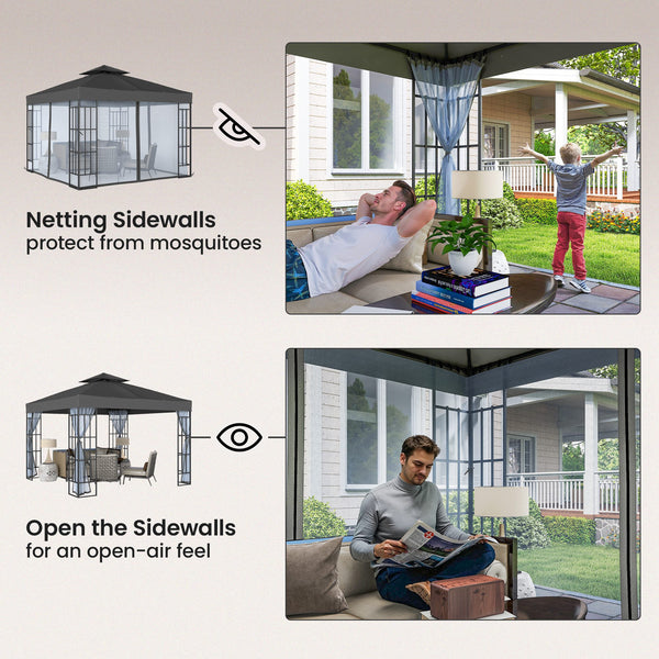 10'x10' Garden Gazebo Patio Canopy Portable Party Event Backyard w/ Mosquito Netting Dark Grey