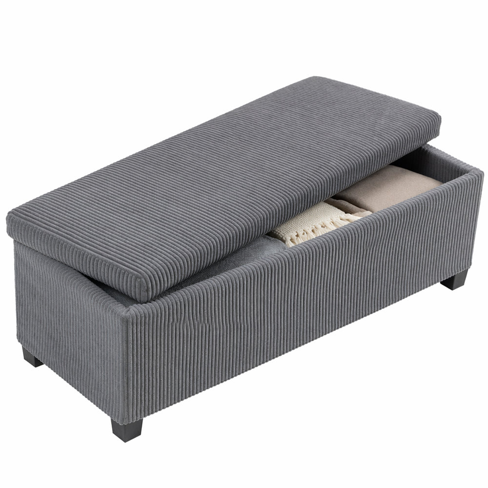 Banc ottoman avec rangement en velours côtelé et assise rembourrée – Gris