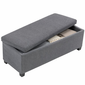 44 Inches Ottoman with Storage, Lid, Legs, Corduroy End of Bed Bench for Living Room, Bedroom, Entryway, Grey