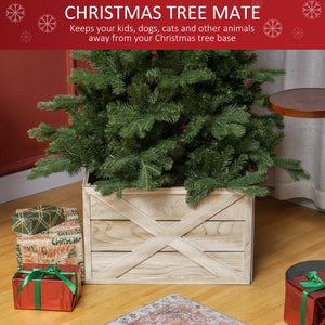 Cache-sommier de 61 cm pour sapin de Noël avec finition en bois vieilli clair