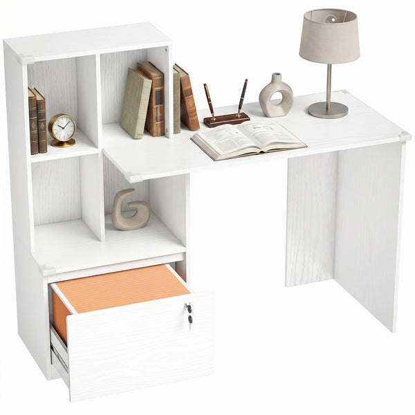 Bureau d’ordinateur avec bibliothèque, tiroir verrouillable et rangement pour dossiers
