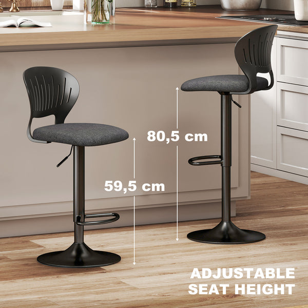 Set of 2 Modern Swivel Counter Height Bar Stools with Footrest and Hollow Backrest, Black