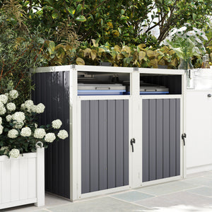 Lockable outdoor double bin shelter with hinged lid, dark grey