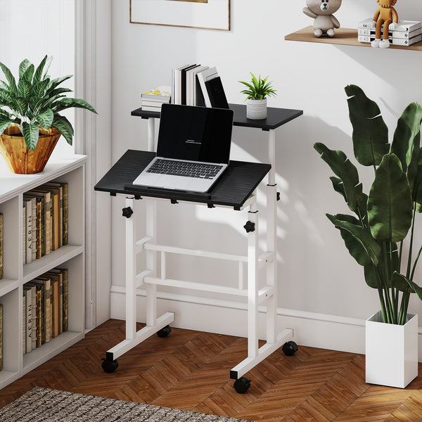 Sit-stand desk with casters, black
