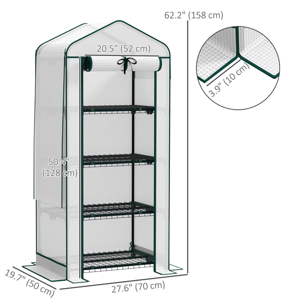 Mini greenhouse with mosquito net roof and roll-up zip door, white