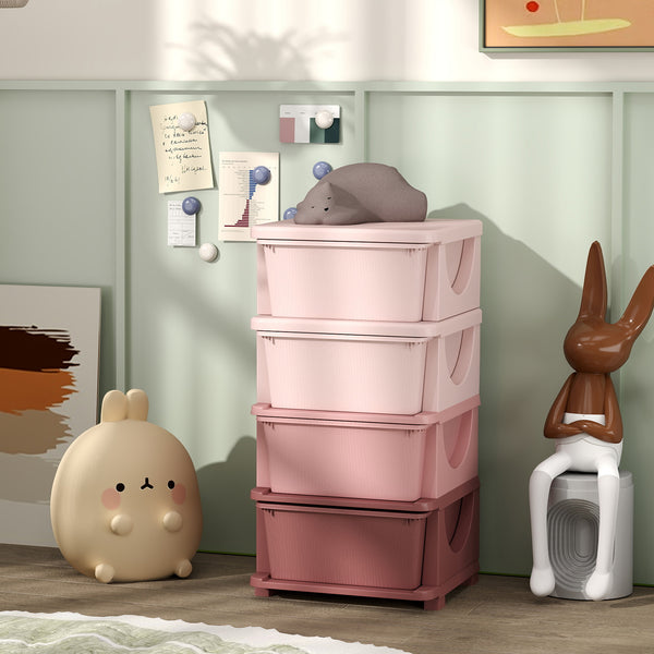 Organiseur à 4 niveaux avec 4 tiroirs en plastique, rose