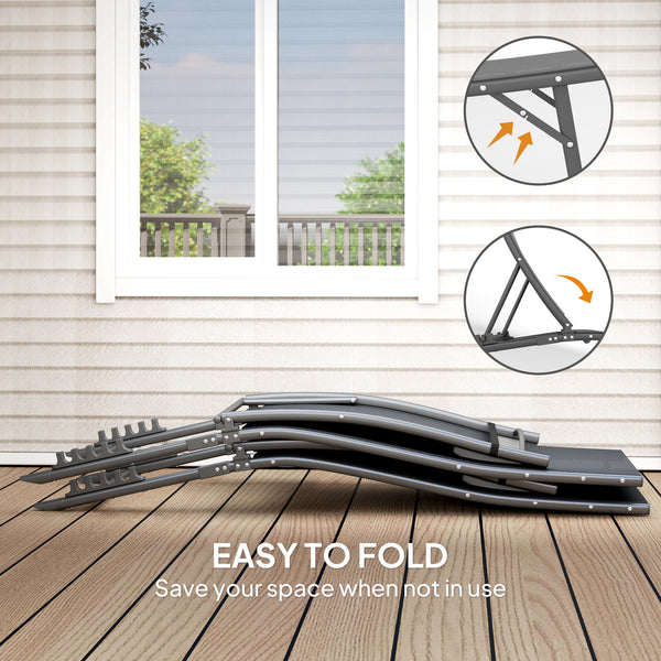 Lot de 2 chaises longues pliantes d'extérieur avec dossier réglable, appui-tête et assise en maille pour la plage et la piscine, gris