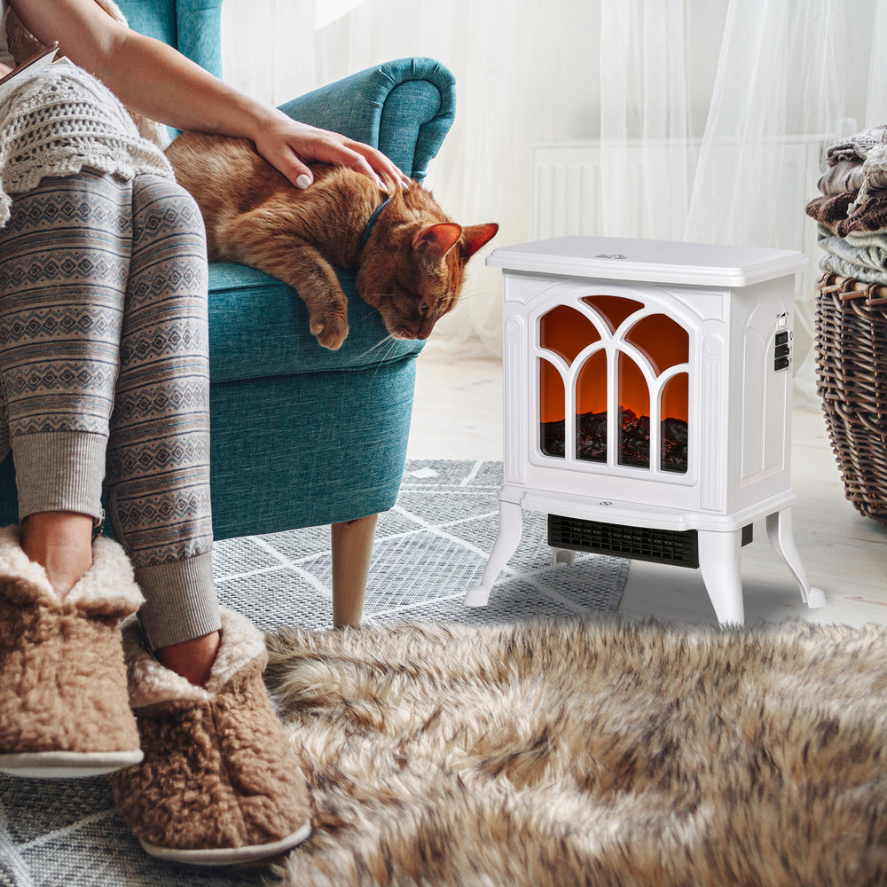 Cheminée électrique autonome avec flamme réaliste 750 W/1 500 W, blanc