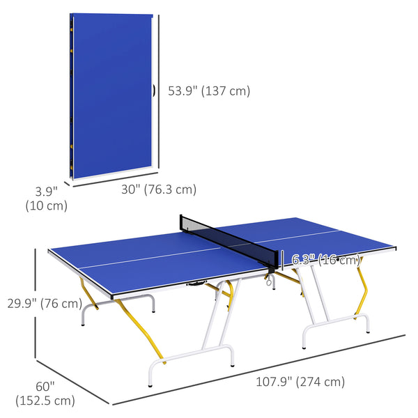 Table de ping-pong pliante 9' x 5', pleine grandeur, avec raquettes et balles, bleue