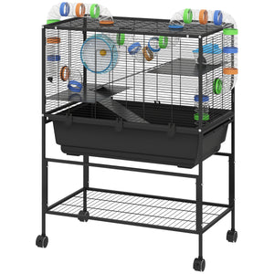 Cage à roulettes à 3 niveaux avec plateau de 18 cm de profondeur, pour rongeurs syriens, gerbilles et rats