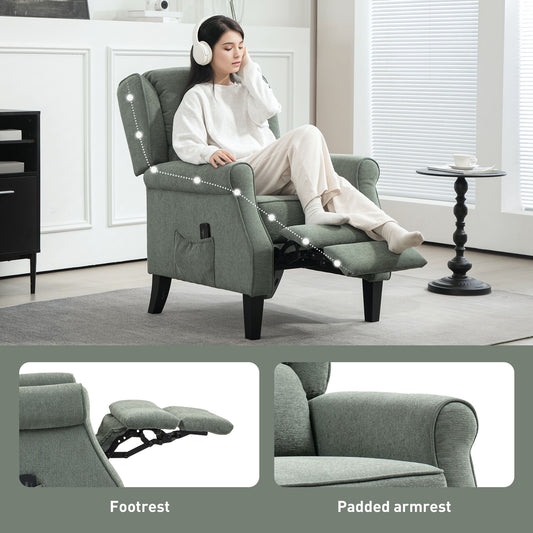 Fauteuil inclinable à massage par vibrations avec repose-pieds extensible, télécommande, vert foncé