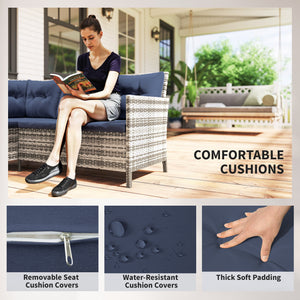 6-piece outdoor rattan sofa set, blue