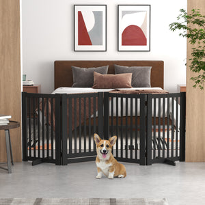 Barrière pour animaux de compagnie à 4 panneaux en bois autoportante, noire