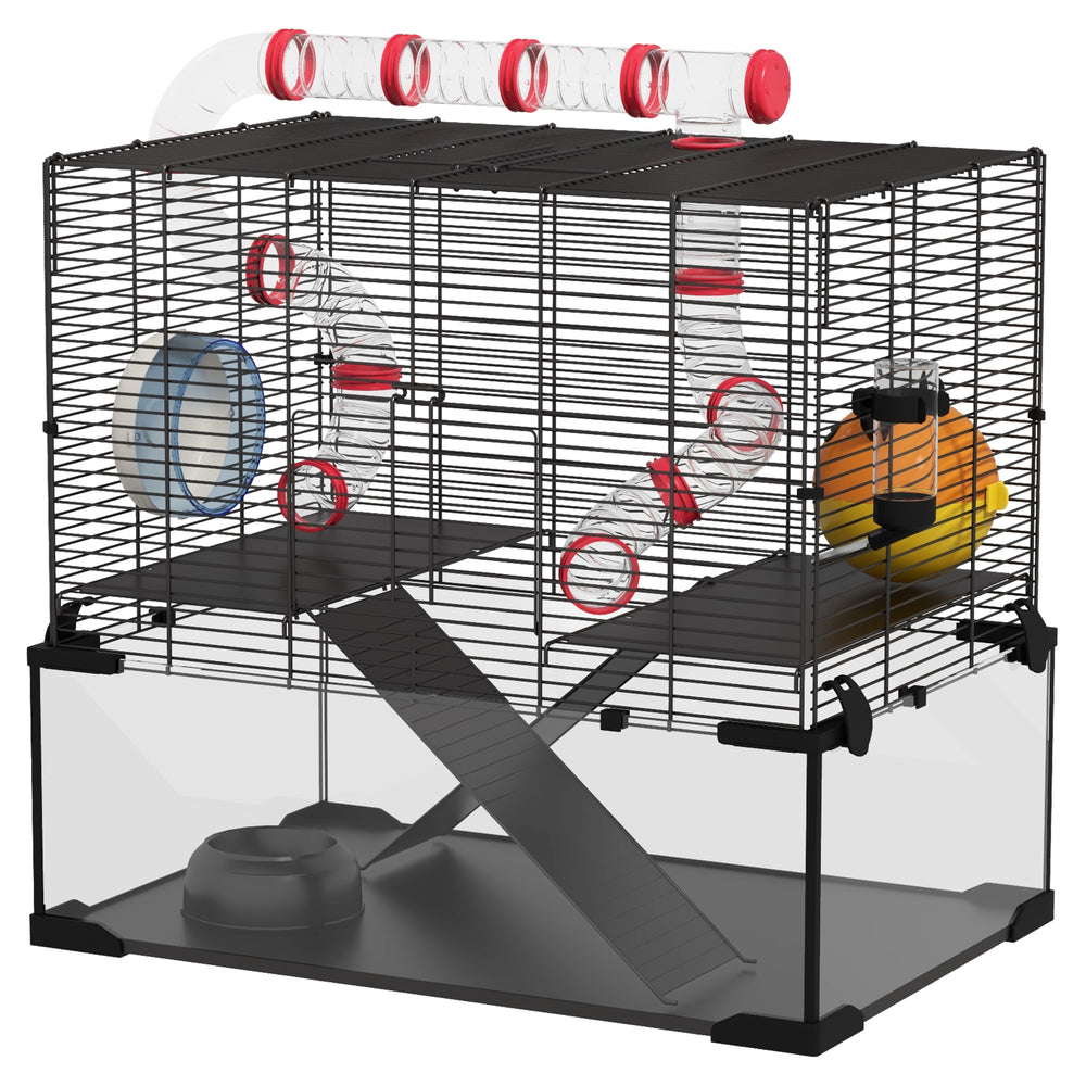 Cage with deep glass bottom, tunnel system, platforms and nest box