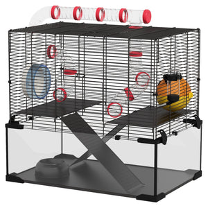 Cage avec fond en verre profond, système de tunnels, plateformes et niche