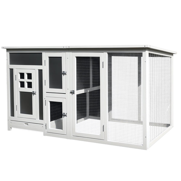 63" Wooden Chicken Coop with Nesting Box and Run