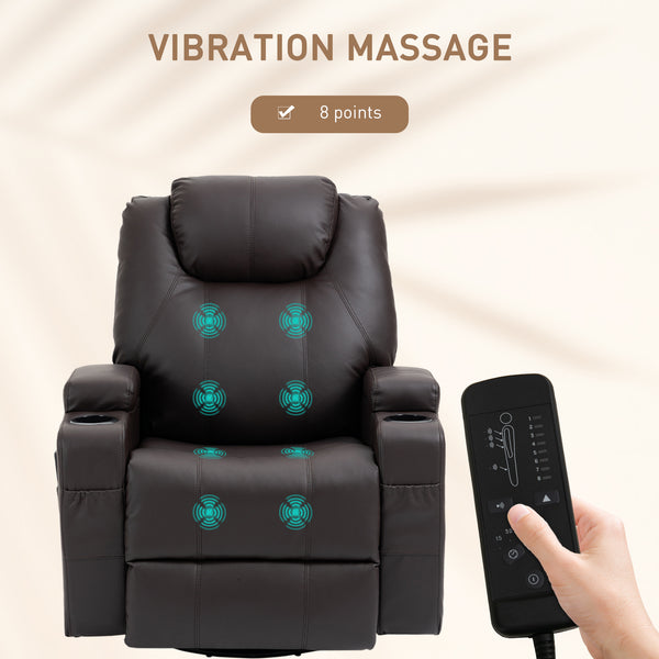 Fauteuil massant inclinable à bascule pivotant avec 8 points de vibration, marron