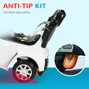 3-in-1 Slide Car for Kids with Music, Light, Handle and Removable Canopy, White