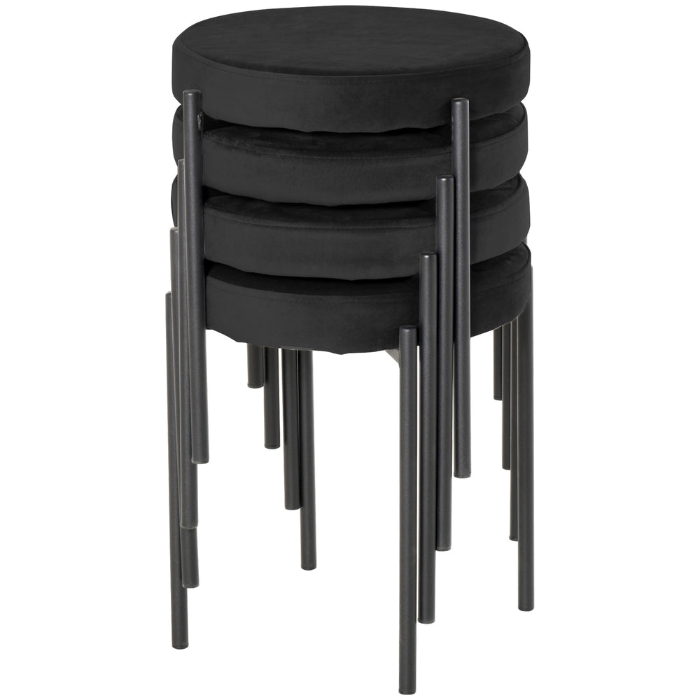 Set of 4 modern stackable stools with metal legs, black