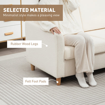 Canapé 2 places avec accoudoirs et pieds en bois pour salon, chambre, blanc crème