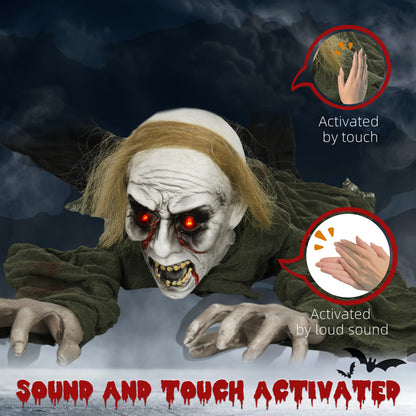 Décoration d'Halloween Zombie rampant, accessoire décoratif animé avec activation sonore et yeux lumineux