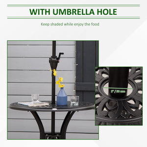 30-inch Round Patio Dining Table with Umbrella Hole Cast Aluminium Outdoor Bistro Table, Black