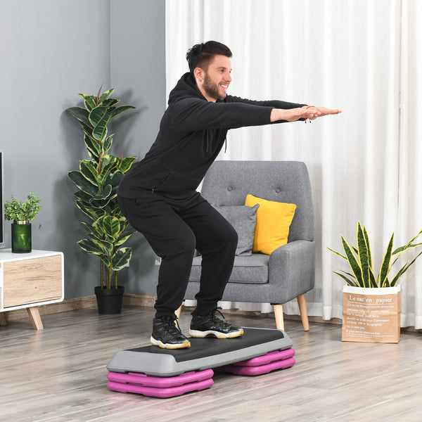 Stepper d'aérobic réglable de 43 pouces à 3 niveaux avec rehausseurs noir et violet