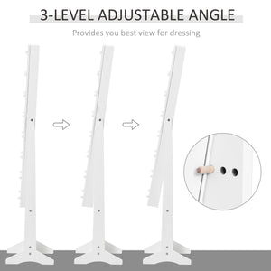 Armoire à bijoux sur pied avec miroir éclairé, angle réglable et 16 LED, blanc chaud