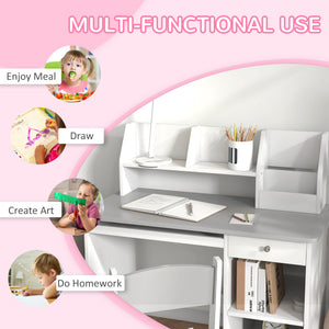 Desk and chair set for children aged 4 to 8 years with storage, gray