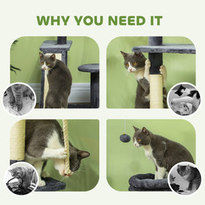 53-inch Cat Tree with Scratching Posts, Condo, Beds, Platforms and Play Balls, Dark Gray