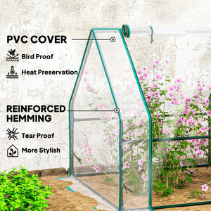 Mini portable greenhouse with roll-up zippered doors, transparent