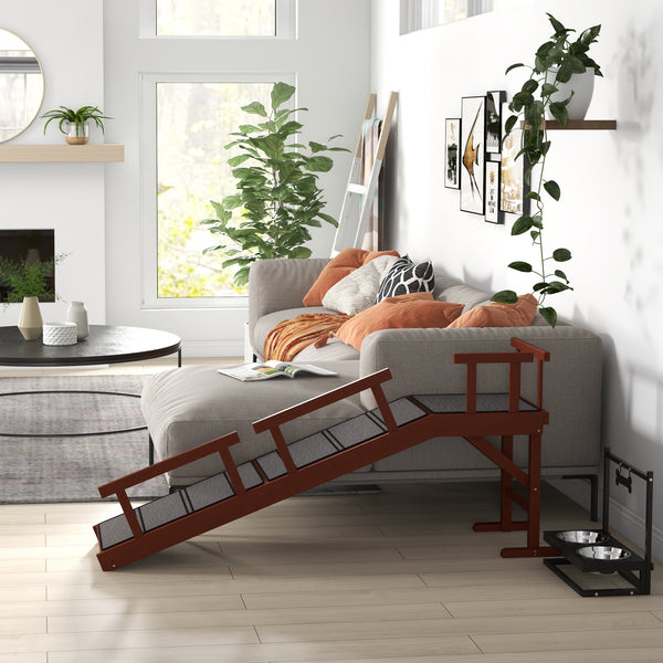 Wooden access ramp with non-slip mat and removable safety barriers