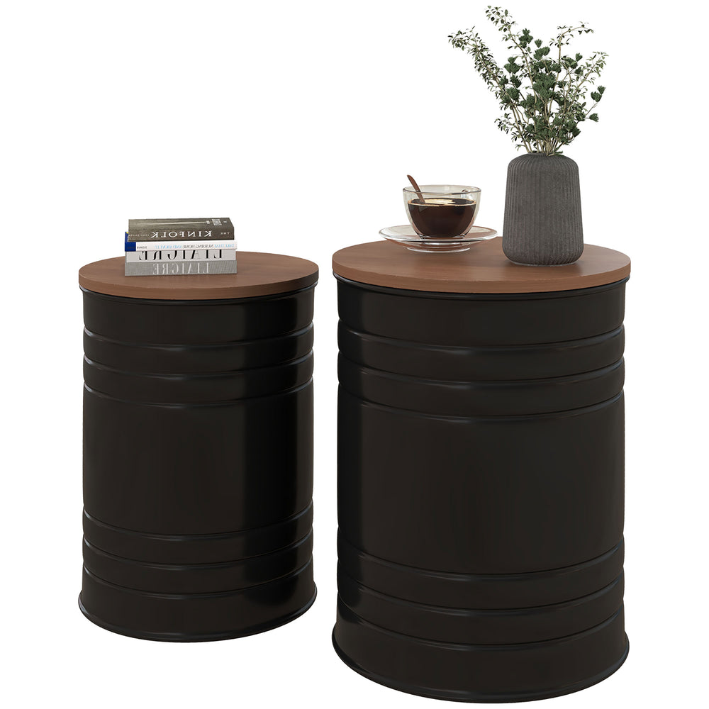 Lot de 2 tables d'appoint rondes avec couvercle en bois, noir