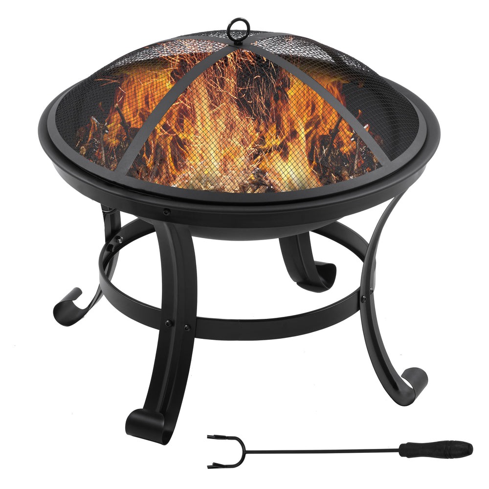 Brasero d'extérieur avec couvercle en maille, tisonnier, pour camping, feu de camp, pique-nique, noir