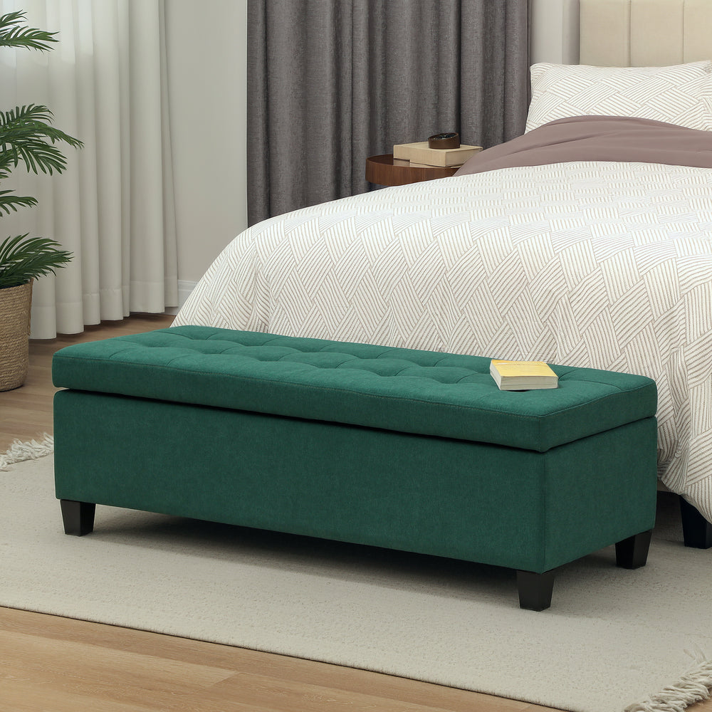 Banc d'entrée rectangulaire capitonné, vert foncé