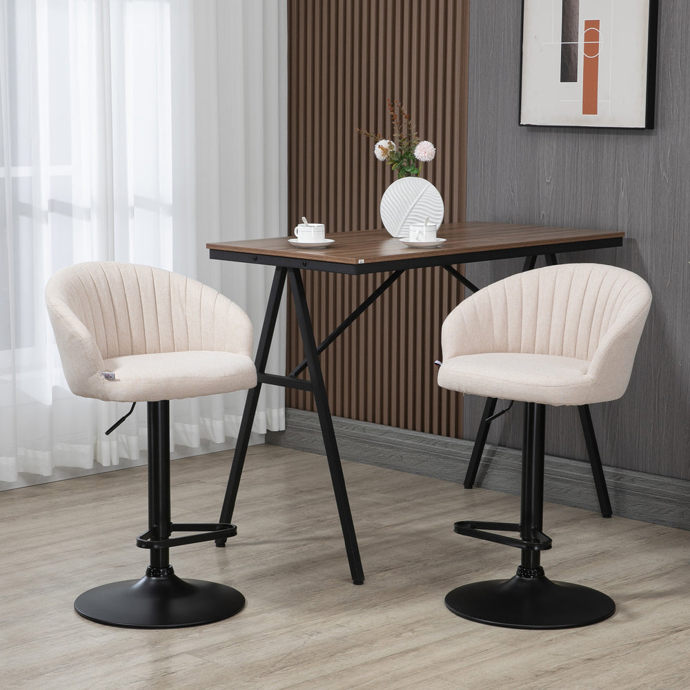Bar Stools Set of 2, Swivel Counter Height Barstools with Back, Footrest, Adjustable Height, Beige