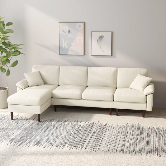 HOMCOM Modern L-Shaped Sectional Sofa with Removable Chaise, Cushions and Wooden Legs for Living Room, Cream White