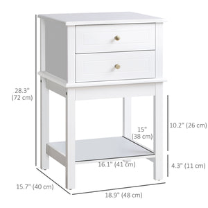 Table d'appoint moderne avec tiroirs et étagère de rangement, blanche