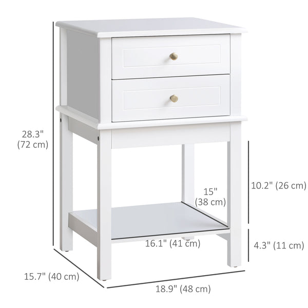 Table d'appoint moderne avec tiroirs et étagère de rangement, blanche