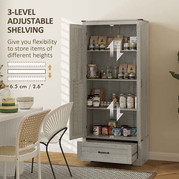 Armoire de cuisine style campagnard avec étagères réglables, armoire de cuisine à 2 portes, gris clair vieilli