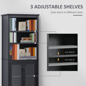 Bibliothèque multifonctionnelle à 3 niveaux avec portes vitrées et étagères réglables, noir
