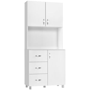 Buffet de cuisine autoportant avec rangement intégré, Blanc