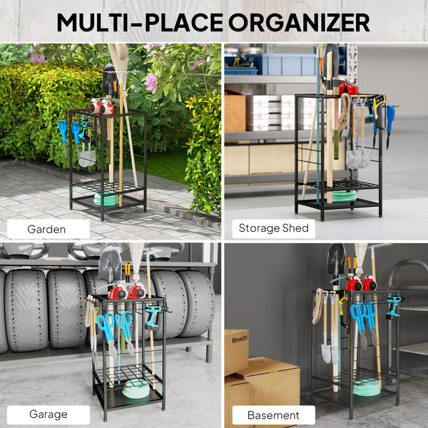 Tour de rangement pour outils de jardin à 3 niveaux, noir