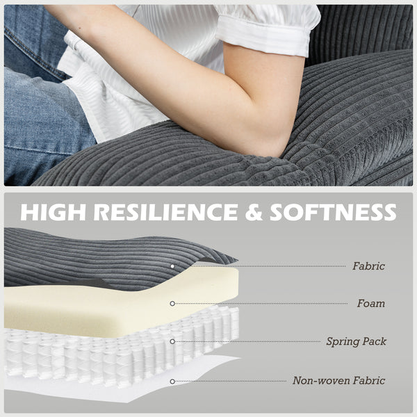 Canapé d'angle avec méridienne modulable, coussins et pieds en bois pour salon, gris foncé