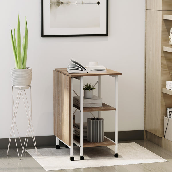 Folding computer desk with storage shelves