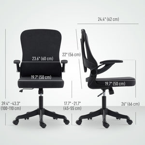 Ergonomic swivel office chair with adjustable lumbar support and height, flip-up armrests, casters, black
